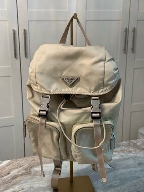 Prada Cream Nylon Backpack with Front Pockets - Prada